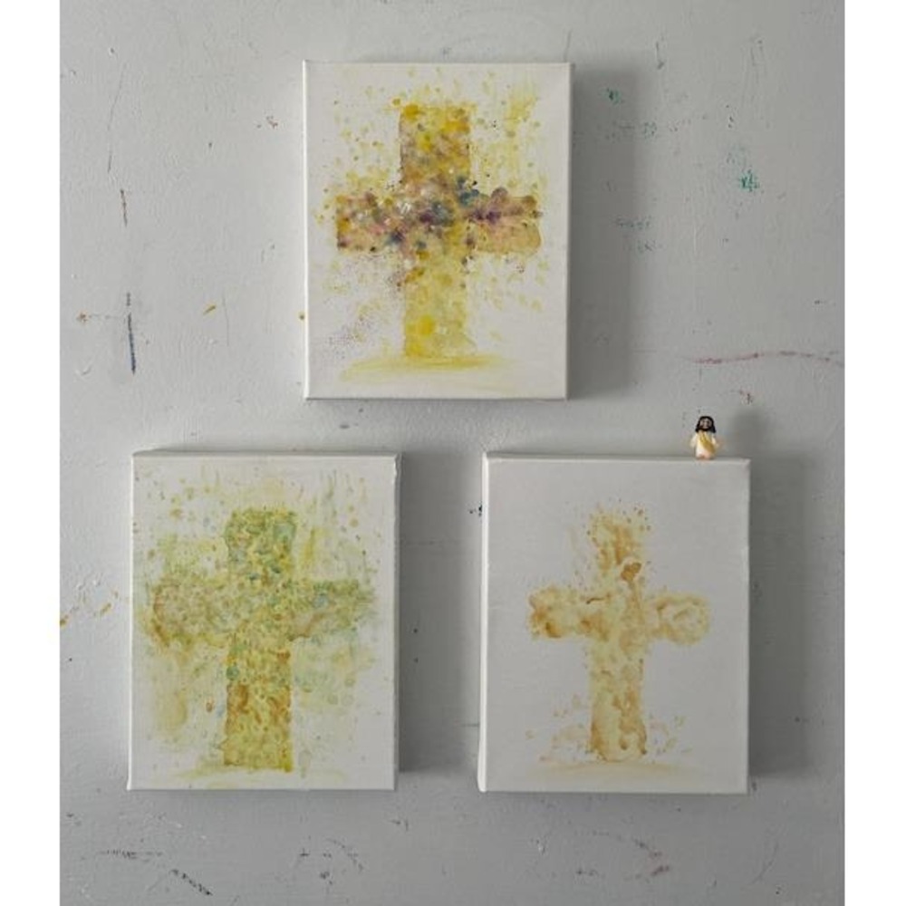 The Trinity 8 x 10 Set of 3 Abstract Cross Canvas Art Religious Christian‎ Green
